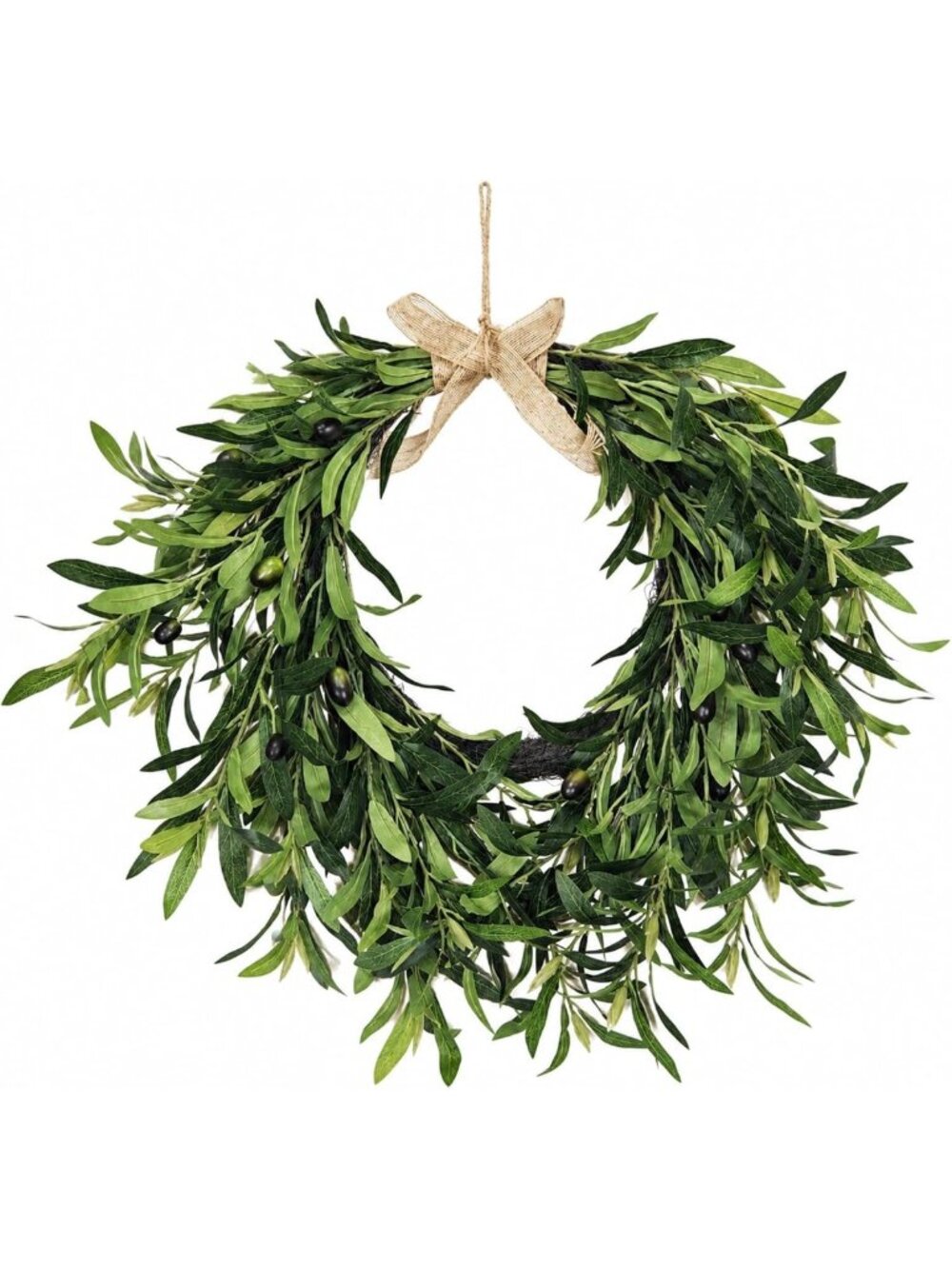 16” Heart Shaped Olive Leaf Wreath - Realistic Greenery & Floral Accents for